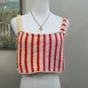 Multicolored Crochet Striped Tank Top - Size‎ L